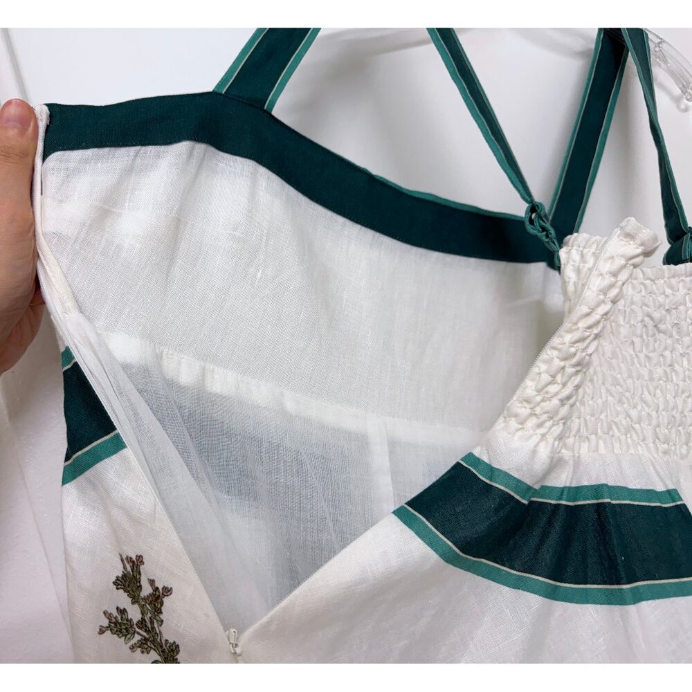 NWT Alemais Frutta Midi Sun Dress White Green Floral Fruit Stripe Linen AU 8 US4 - Picture 16 of 16